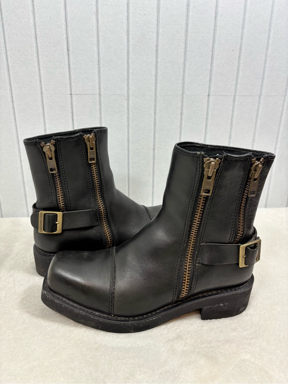 Harley-Davidson Black Leather Double-Zip Rider Boots Size 10.5